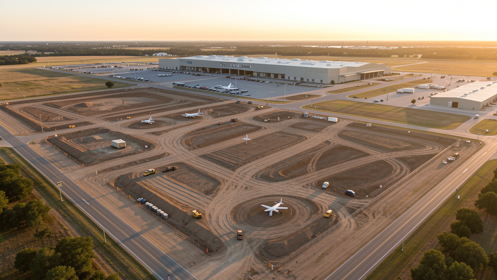 Drone survey in progress at a construction site in Abilene, TX with local terrain visible