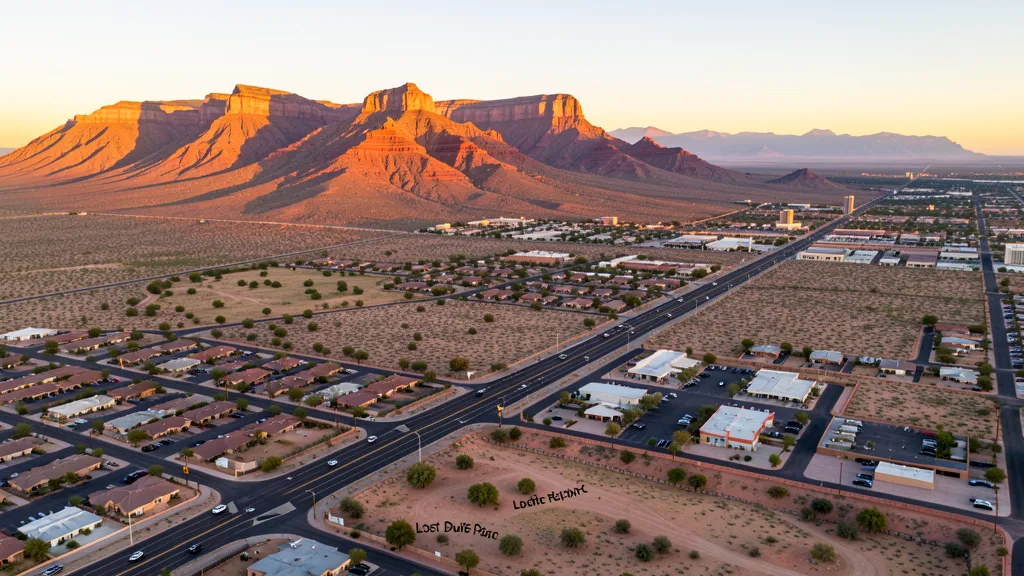 Aerial view of Apache Junction, AZ showing the local landscape and terrain relevant to aerial imaging operations