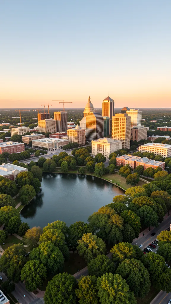 Aerial view of Austin, TX showing the local landscape and terrain relevant to aerial imaging operations