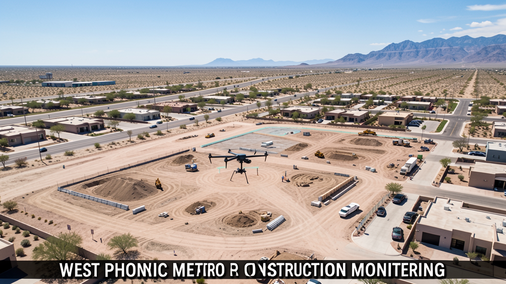 Drone survey in progress at a construction site in Avondale, AZ with local terrain visible