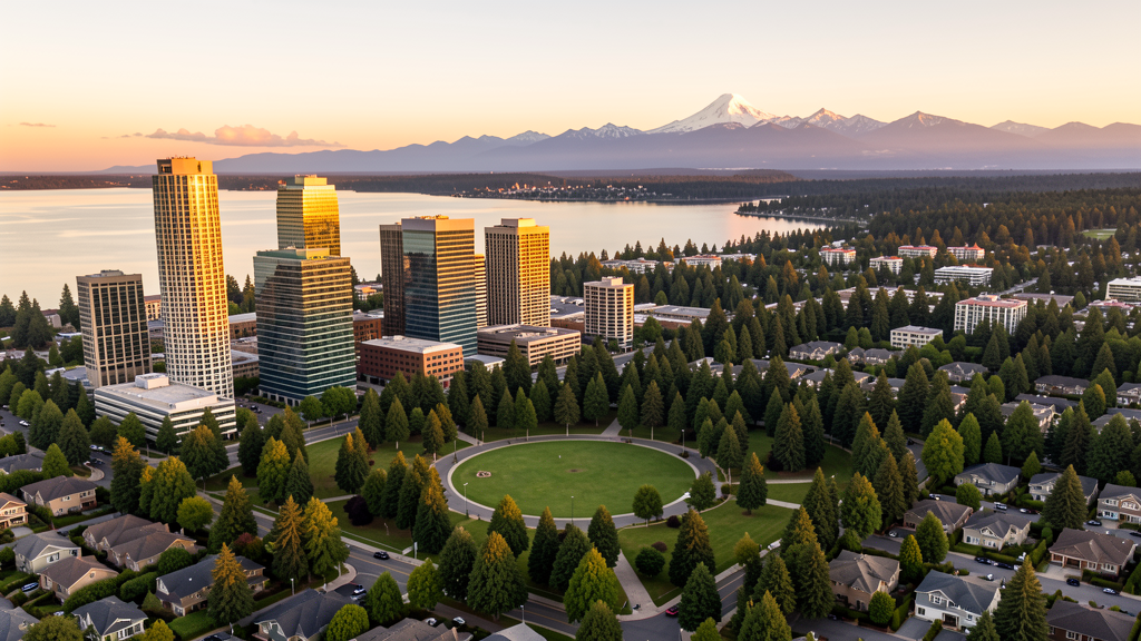 Aerial view of Bellevue, WA showing the local landscape and terrain relevant to drone survey operations