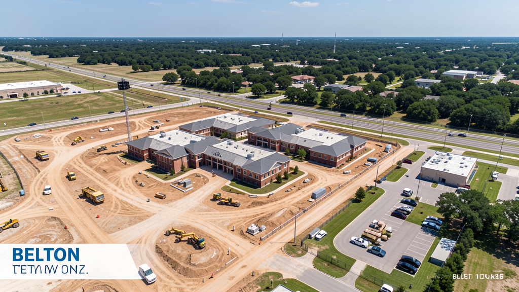 Drone survey in progress at a construction site in Belton, TX with local terrain visible