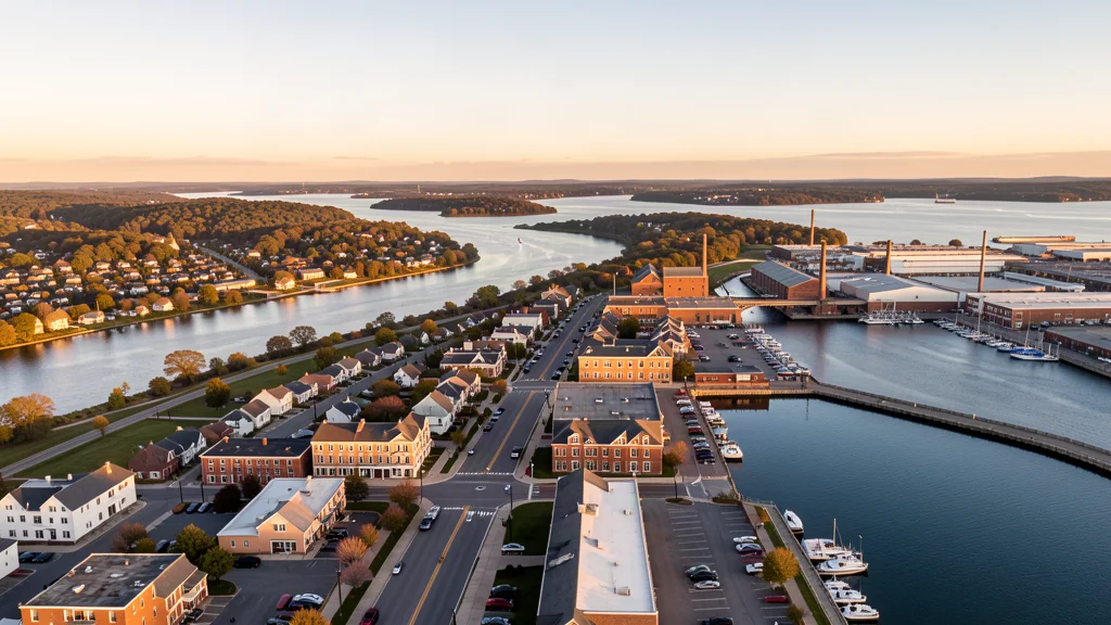 Aerial view of Biddeford, ME showing the local landscape and terrain relevant to aerial imaging operations