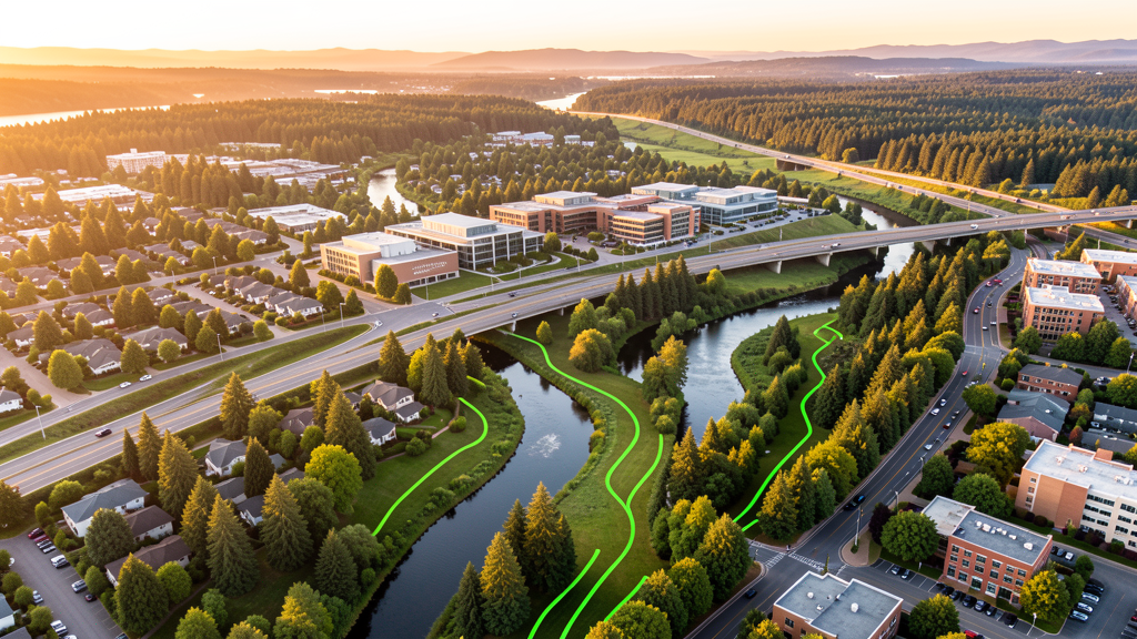 Aerial view of Bothell, WA showing the local landscape and terrain relevant to drone survey operations