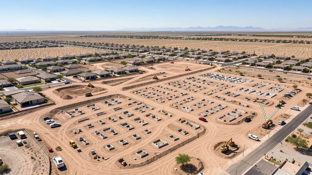 aerial imaging in progress at a construction site in Buckeye, AZ with local terrain visible