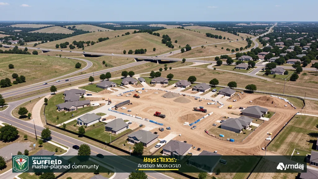 aerial imaging in progress at a construction site in Buda, TX with local terrain visible