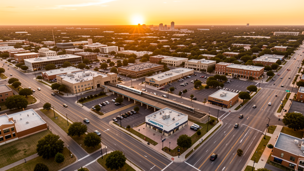 Aerial view of Carrollton, TX showing the local landscape and terrain relevant to drone survey operations