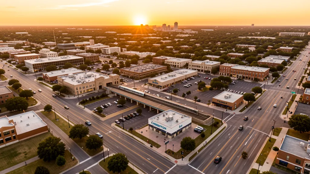 Aerial view of Carrollton, TX showing the local landscape and terrain relevant to aerial imaging operations