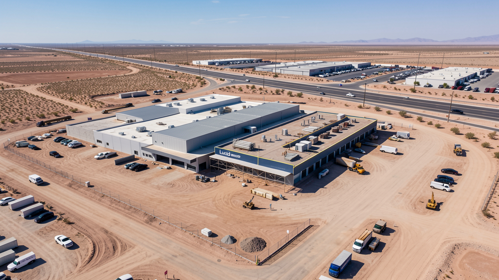 Drone survey in progress at a construction site in Casa Grande, AZ with local terrain visible