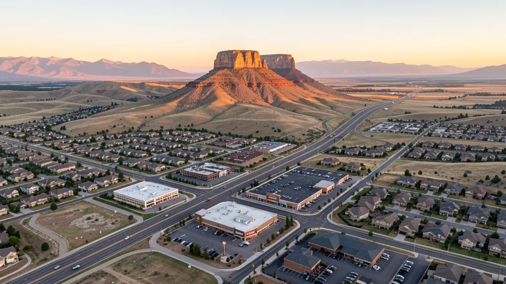 Aerial view of Castle Rock, CO showing the local landscape and terrain relevant to aerial imaging operations