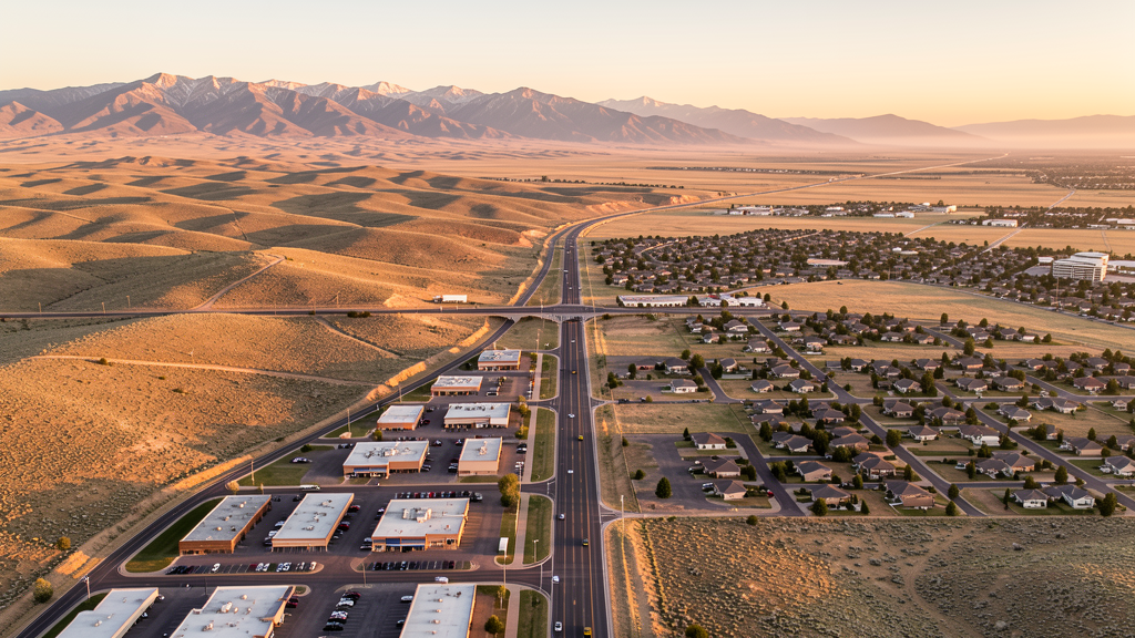 Aerial view of Chubbuck, ID showing the local landscape and terrain relevant to drone survey operations