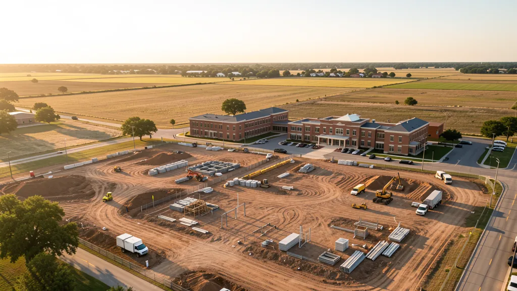 aerial imaging in progress at a construction site in College Station, TX with local terrain visible