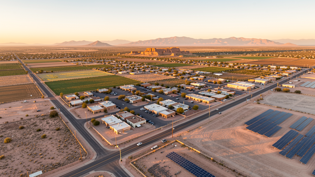 Aerial view of Coolidge, AZ showing the local landscape and terrain relevant to drone survey operations