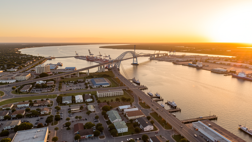 Aerial view of Corpus Christi, TX showing the local landscape and terrain relevant to drone survey operations