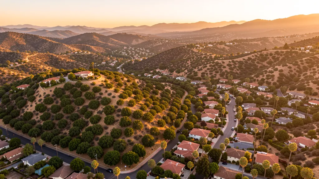 Aerial view of Escondido, CA showing the local landscape and terrain relevant to drone survey operations