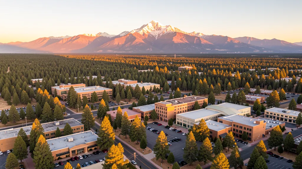 Aerial view of Flagstaff, AZ showing the local landscape and terrain relevant to aerial imaging operations