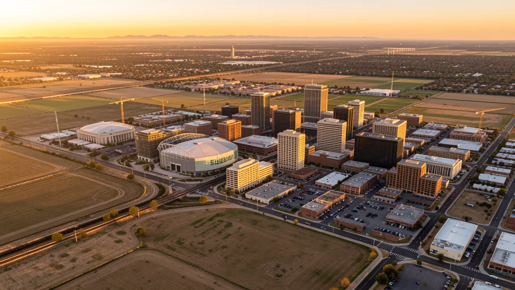 Aerial view of Fresno, CA showing the local landscape and terrain relevant to drone survey operations