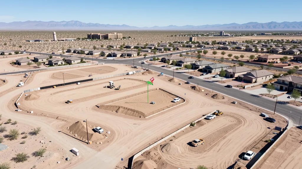 aerial imaging in progress at a construction site in Gilbert, AZ with local terrain visible