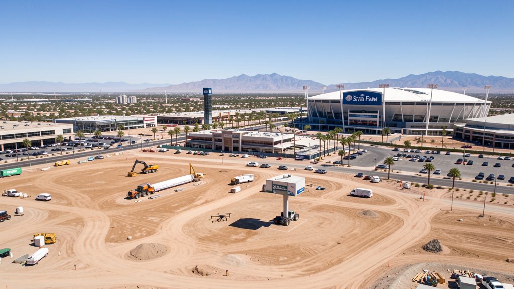 Drone survey in progress at a construction site in Glendale, AZ with local terrain visible