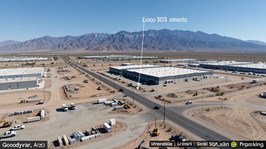aerial imaging in progress at a construction site in Goodyear, AZ with local terrain visible
