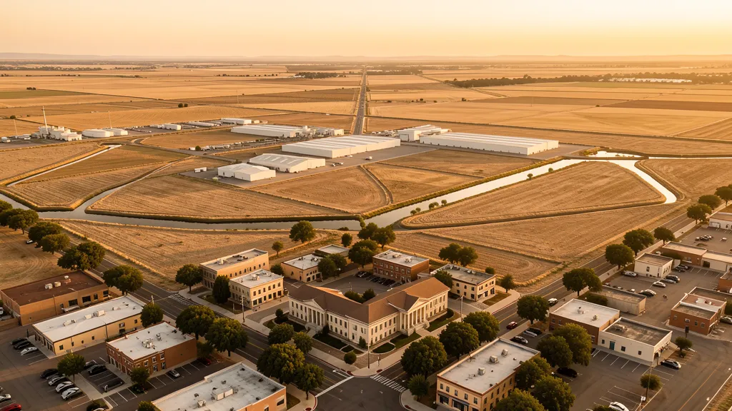 Aerial view of Hanford, CA showing the local landscape and terrain relevant to drone survey operations