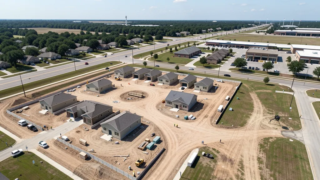aerial imaging in progress at a construction site in Harker Heights, TX with local terrain visible