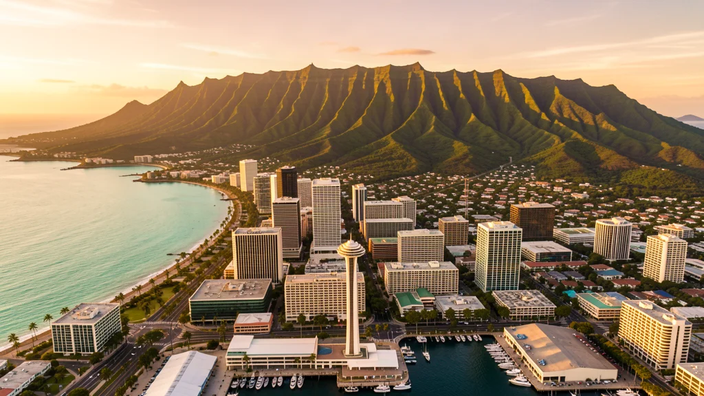 Aerial view of Honolulu, HI showing the local landscape and terrain relevant to aerial imaging operations
