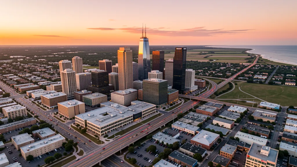 Aerial view of Houston, TX showing the local landscape and terrain relevant to aerial imaging operations