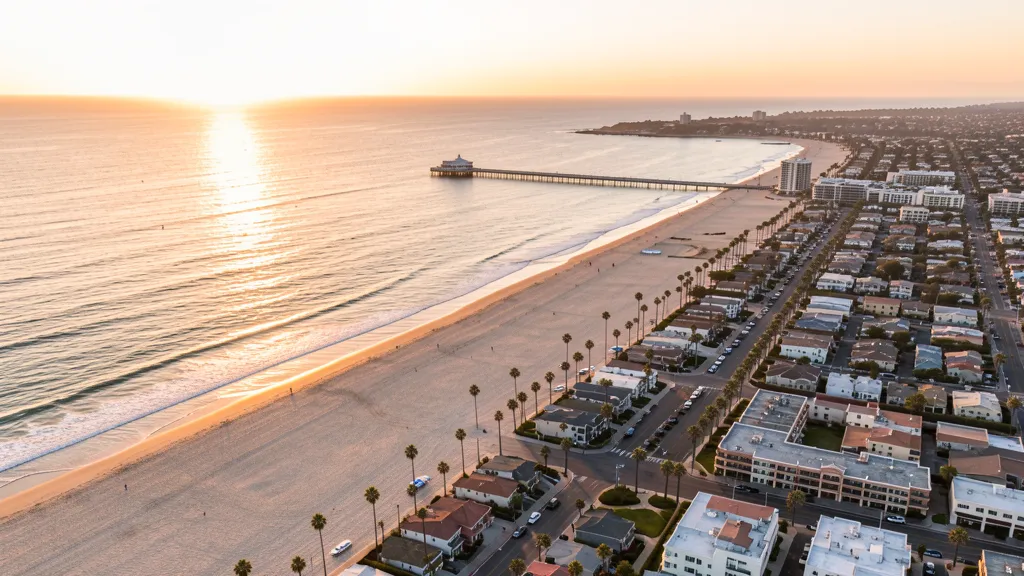 Aerial view of Huntington Beach, CA showing the local landscape and terrain relevant to drone survey operations