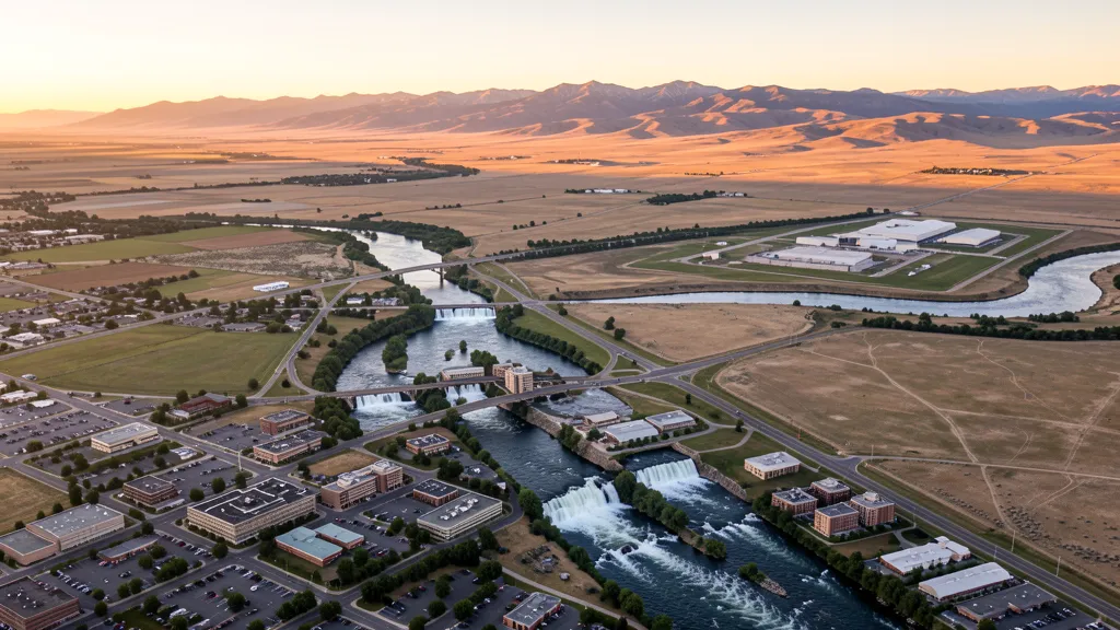 Aerial view of Idaho Falls, ID showing the local landscape and terrain relevant to aerial imaging operations