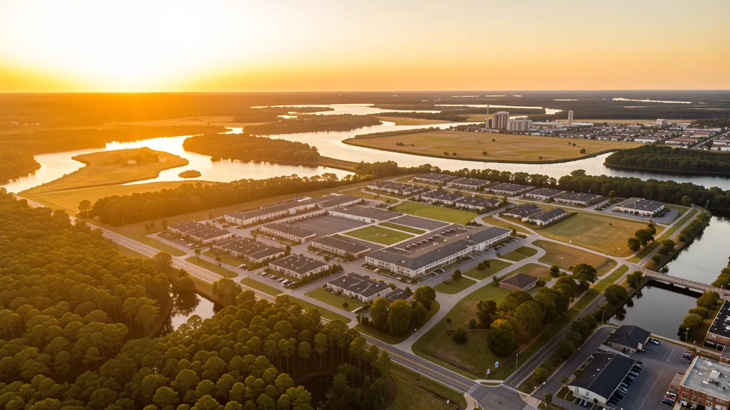 Aerial view of Jacksonville, NC showing the local landscape and terrain relevant to drone survey operations