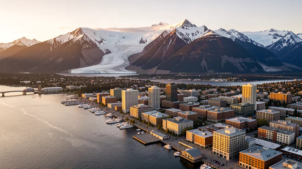 Aerial view of Juneau, AK showing the local landscape and terrain relevant to aerial imaging operations