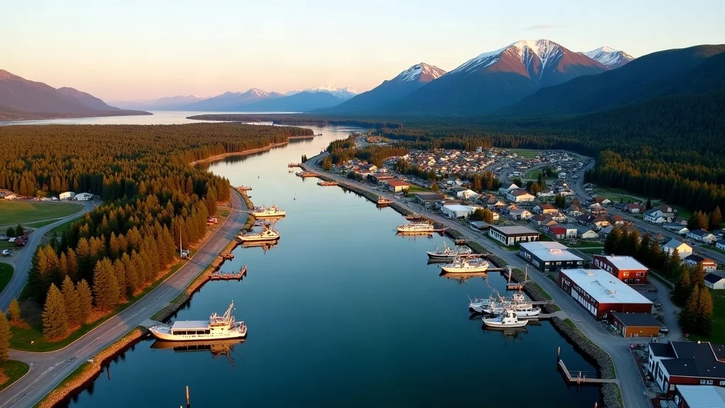 Aerial view of Kenai, AK showing the local landscape and terrain relevant to aerial imaging operations