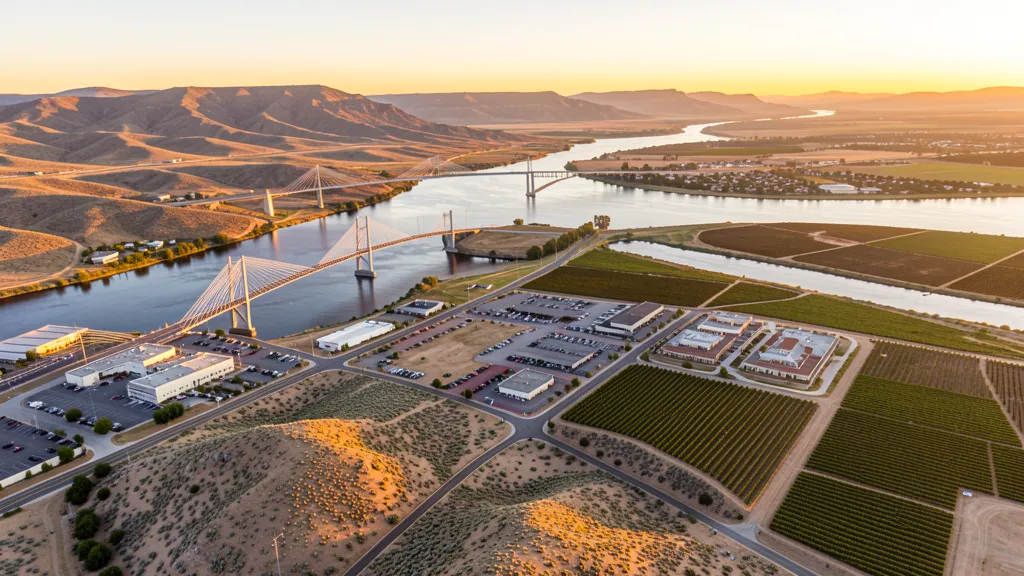 Aerial view of Kennewick, WA showing the local landscape and terrain relevant to aerial imaging operations