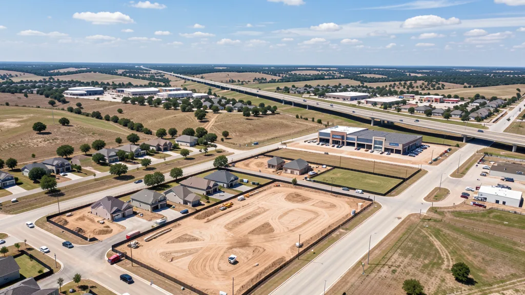 aerial imaging in progress at a construction site in Kyle, TX with local terrain visible