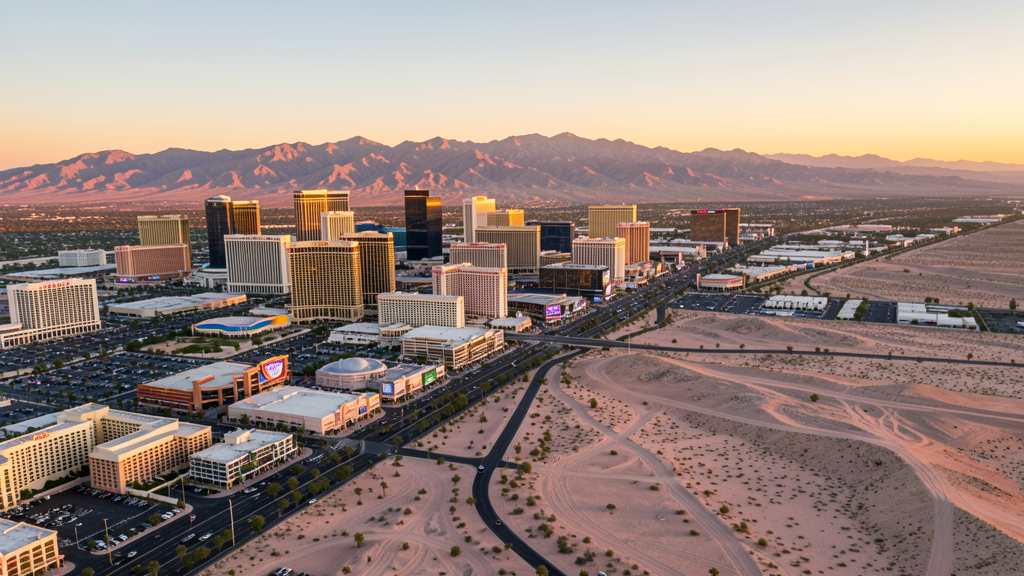 Aerial view of Las Vegas, NV showing the local landscape and terrain relevant to drone survey operations