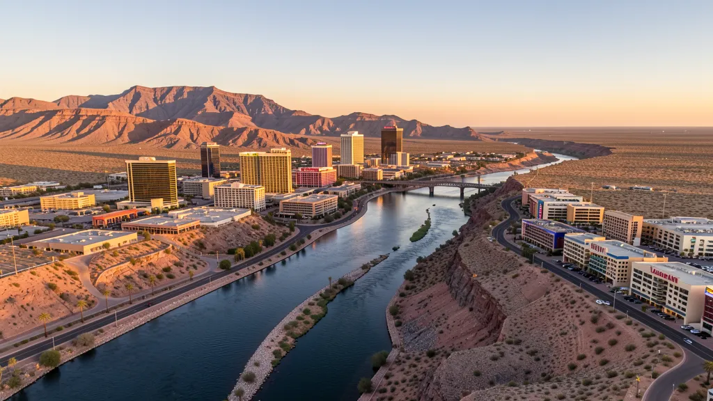 Aerial view of Laughlin, NV showing the local landscape and terrain relevant to aerial imaging operations