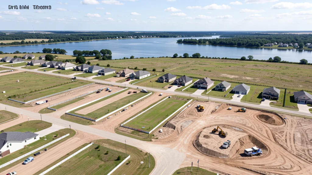 aerial imaging in progress at a construction site in Little Elm, TX with local terrain visible