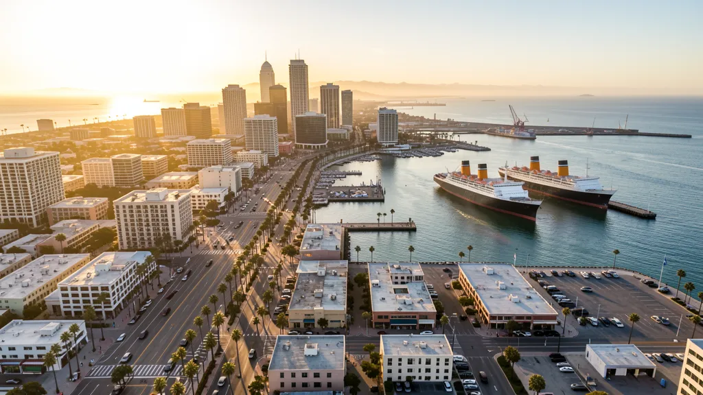 Aerial view of Long Beach, CA showing the local landscape and terrain relevant to drone survey operations