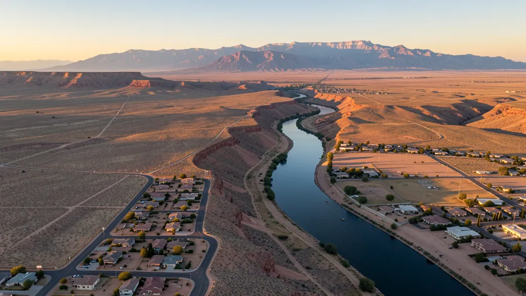 Aerial view of Los Lunas, NM showing the local landscape and terrain relevant to aerial imaging operations