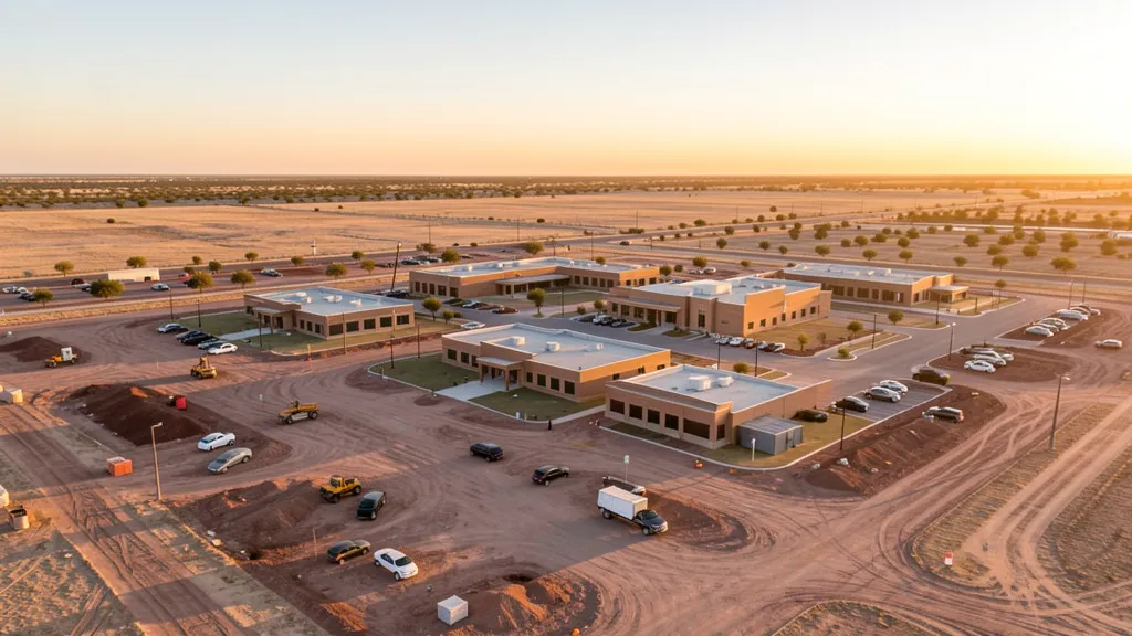 aerial imaging in progress at a construction site in Lubbock, TX with local terrain visible