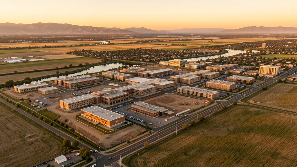 Aerial view of Merced, CA showing the local landscape and terrain relevant to drone survey operations