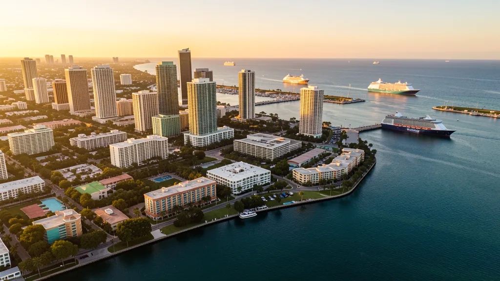 Aerial view of Miami, FL showing the local landscape and terrain relevant to drone survey operations