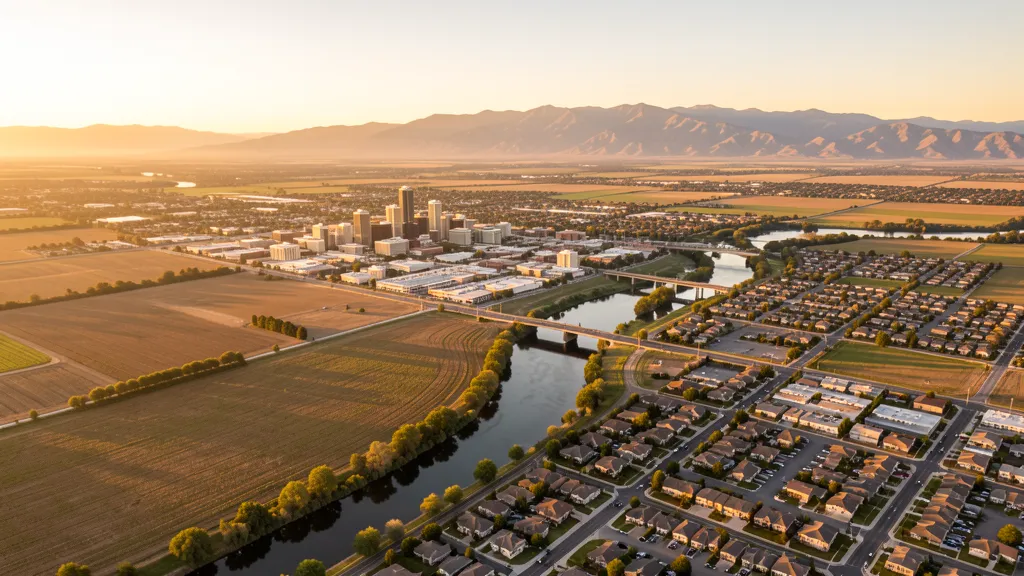 Aerial view of Modesto, CA showing the local landscape and terrain relevant to drone survey operations