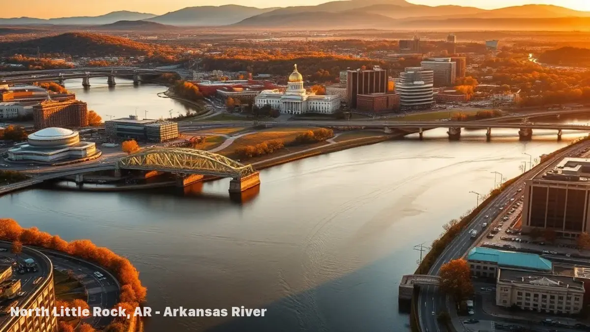 Aerial view of North Little Rock, AR showing the local landscape and terrain relevant to aerial imaging operations