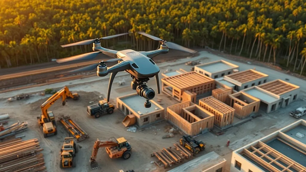Drone survey in progress at a construction site in North Port, FL with local terrain visible