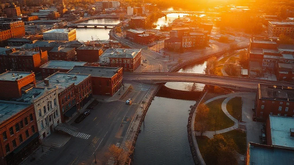 Aerial view of Pawtucket, RI showing the local landscape and terrain relevant to aerial imaging operations