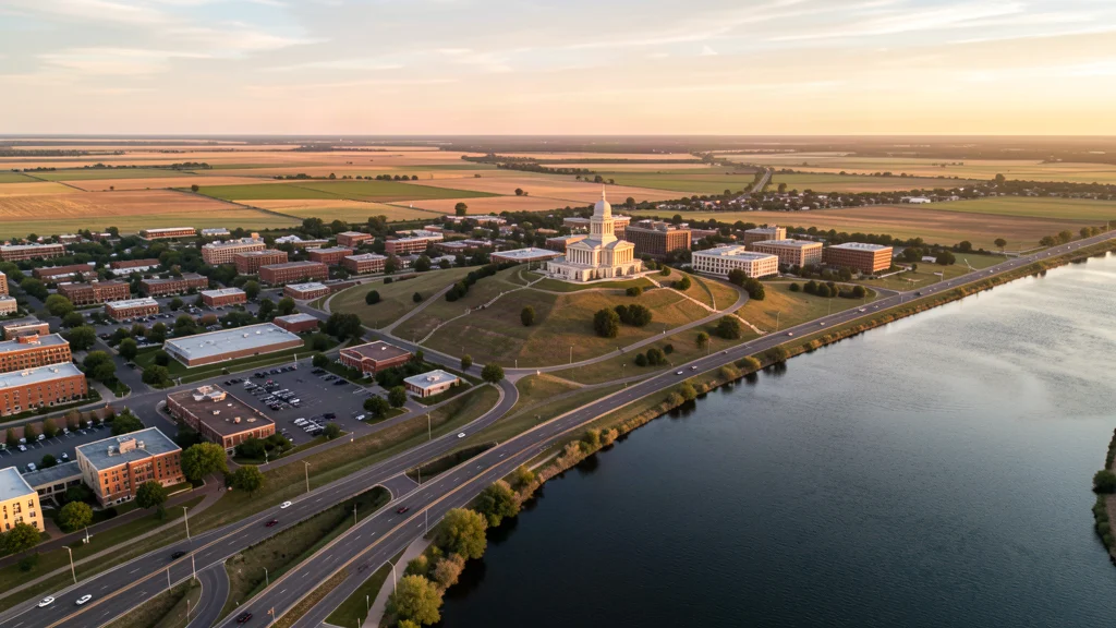 Aerial view of Pierre, SD showing the local landscape and terrain relevant to aerial imaging operations