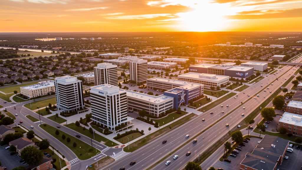 Aerial view of Plano, TX showing the local landscape and terrain relevant to drone survey operations