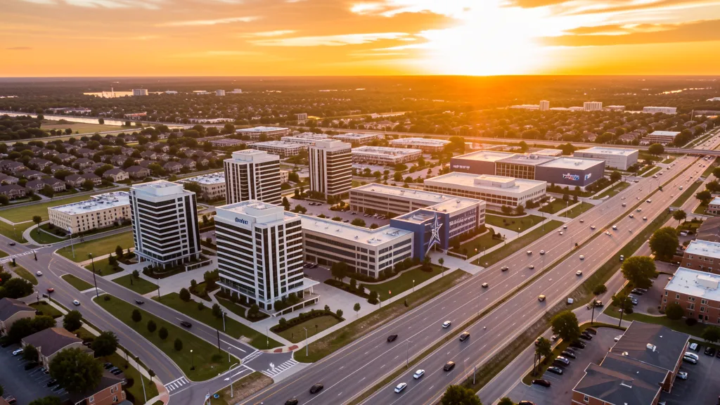 Aerial view of Plano, TX showing the local landscape and terrain relevant to aerial imaging operations